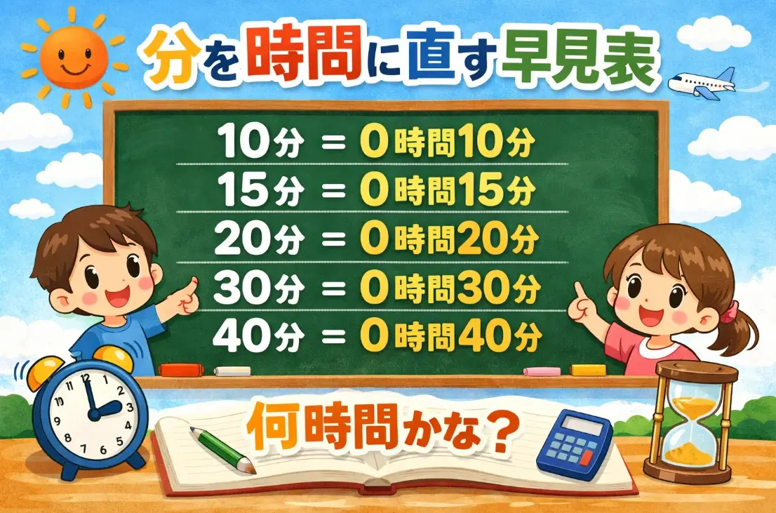 10分・15分・20分・30分・40分は何時間？分を時間に直す早見表